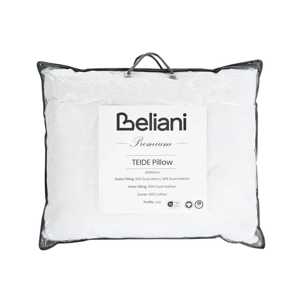 3-Chamber Bed Pillow TEIDE Low Duck Feathers and Down 50 x 60 cm White