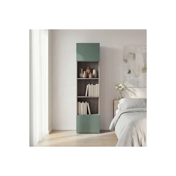Armoire penderie 2 portes battantes vert forêt et effet chêne grisé GoodHome Atomia H. 187 x L. 50 x P. 35 cm