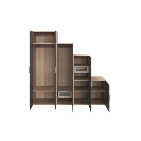 Armoire penderie 5 portes battantes anthracite et effet chêne GoodHome Atomia H. 225 x L. 225 x P. 58 cm