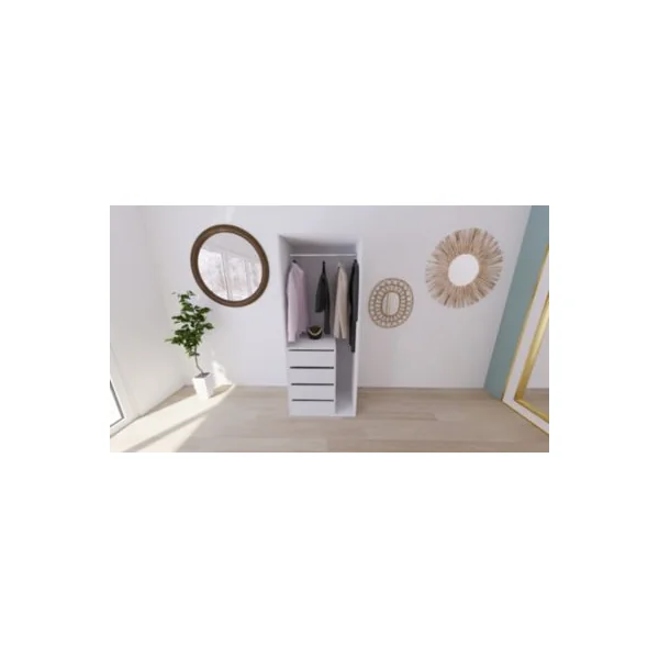 Armoire penderie blanche avec bloc 3 tiroirs GoodHome Atomia H. 187,5 x L. 75 x P. 58 cm