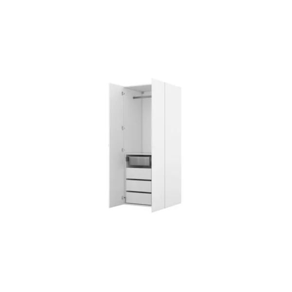 Armoire penderie blanche avec bloc 3 tiroirs GoodHome Atomia H. 187,5 x L. 75 x P. 58 cm