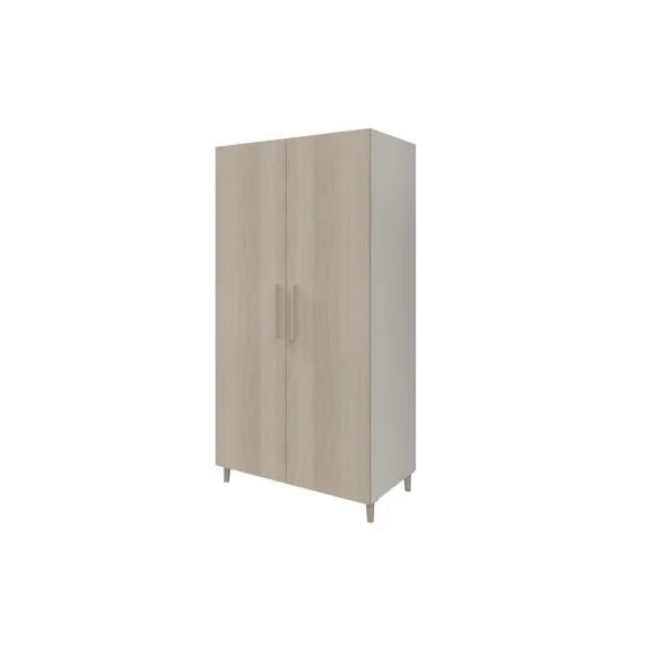 Armoire penderie blanche portes battantes effet chêne sur pieds GoodHome Atomia H. 197,5 x L. 100 x P. 60 cm