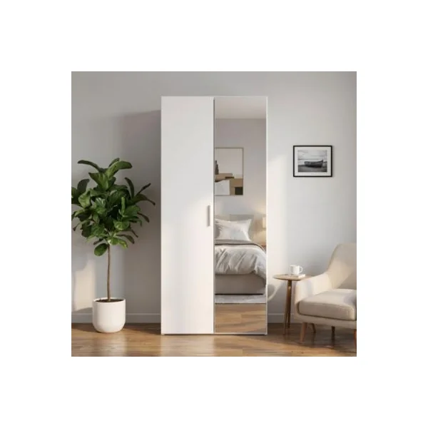 Armoire penderie blanche portes battantes miroir et blanches GoodHome Atomia H. 187,5 x L. 75 x P. 60 cm