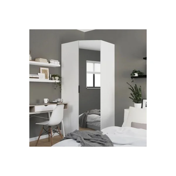 Armoire penderie d'angle blanche avec porte battante miroir GoodHome Atomia H. 225 x L. 100 x P. 89 cm