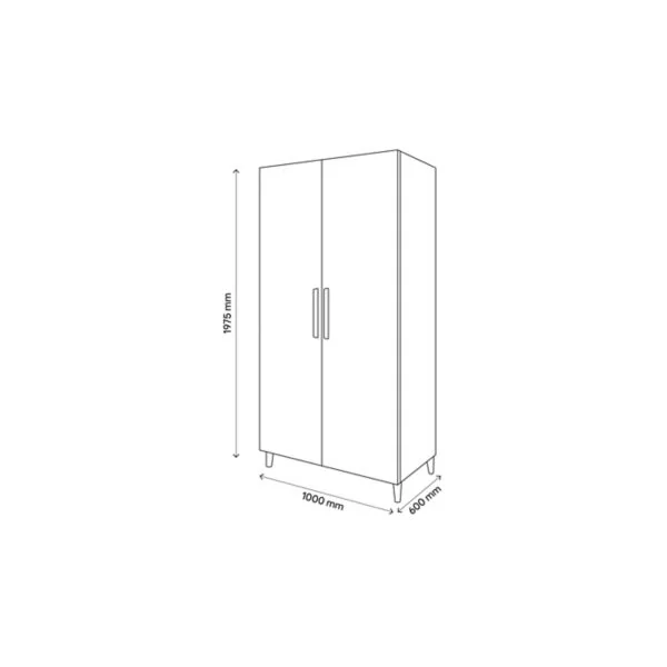 Armoire penderie effet chêne portes battantes blanches sur pieds GoodHome Atomia H. 197,5 x L. 100 x P. 60 cm