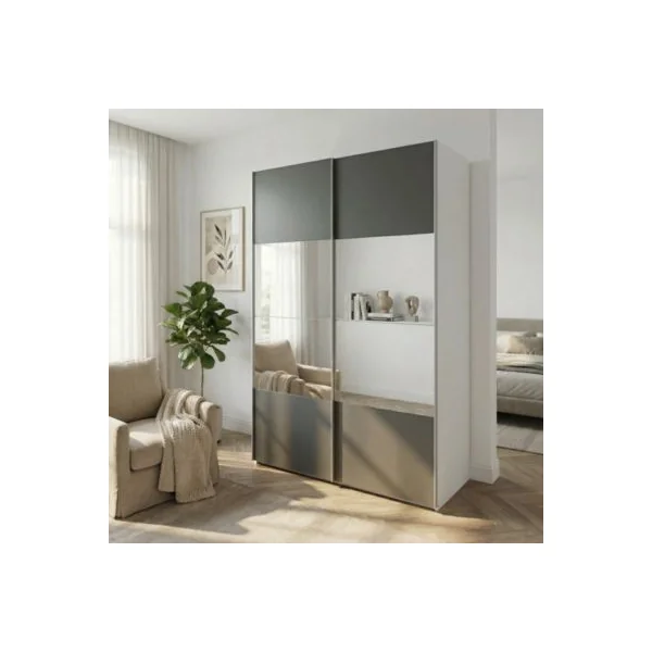 Armoire penderie portes coulissantes anthracite brillant et miroir GoodHome Atomia H. 225 x L. 150 x P. 63,5 cm