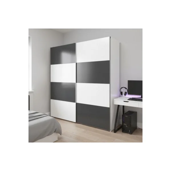 Armoire penderie portes coulissantes blanches brillantes et anthracite brillant GoodHome Atomia H. 225 x L. 200 x P. 63,5 cm