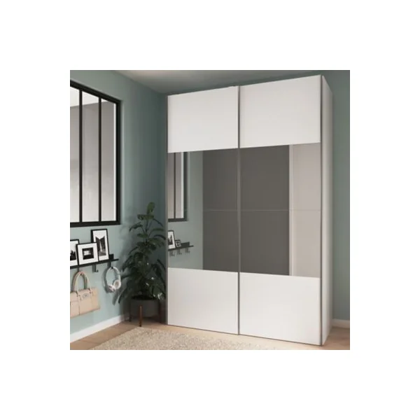 Armoire penderie portes coulissantes blanches et miroir GoodHome Atomia H. 225 x L. 150 x P. 65,5 cm