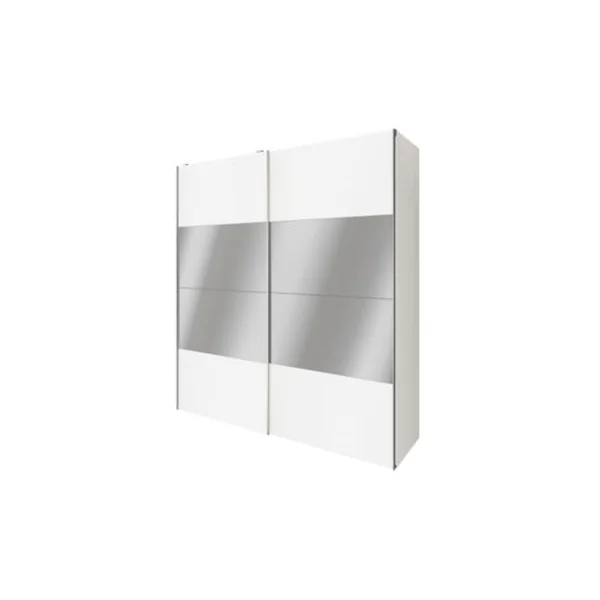 Armoire penderie portes coulissantes blanches et miroir GoodHome Atomia H. 225 x L. 200 x P. 63,5 cm
