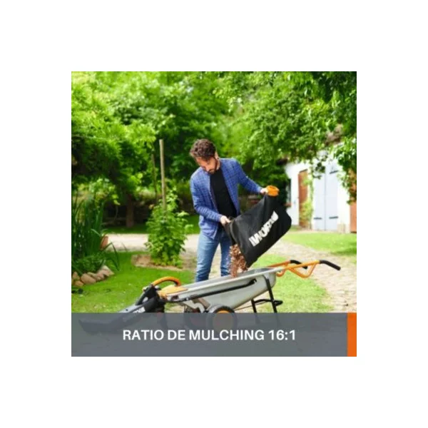 Aspirateur souffleur broyeur (filaire) 3000 W 696 m³/h ratio de broyage 16:1 avec sac 45 L Worx WG505E