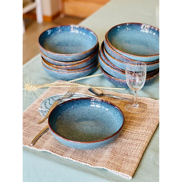 Assiette creuse en grès bleu d19cm - Volga