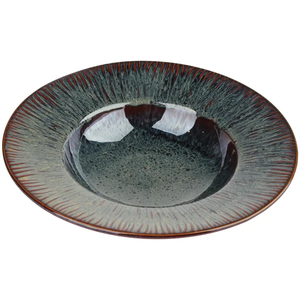 ASSIETTE PATES EMAIL REACTIF EFFET CORAIL BLEU MARRON 25CM