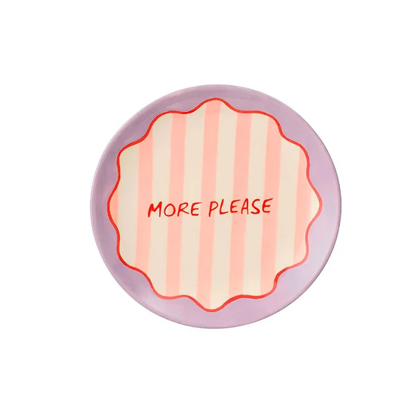 Assiette à dessert "More please" en céramique violet rose et écru d20cm - Mag