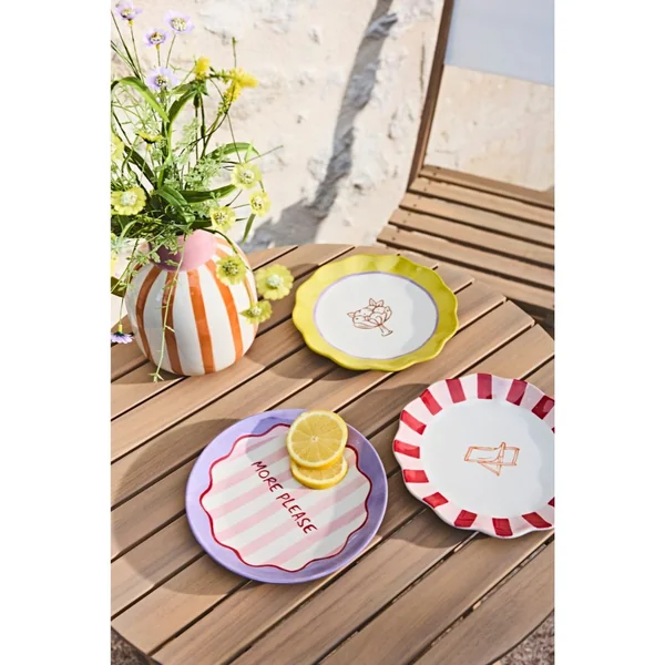 Assiette à dessert "More please" en céramique violet rose et écru d20cm - Mag
