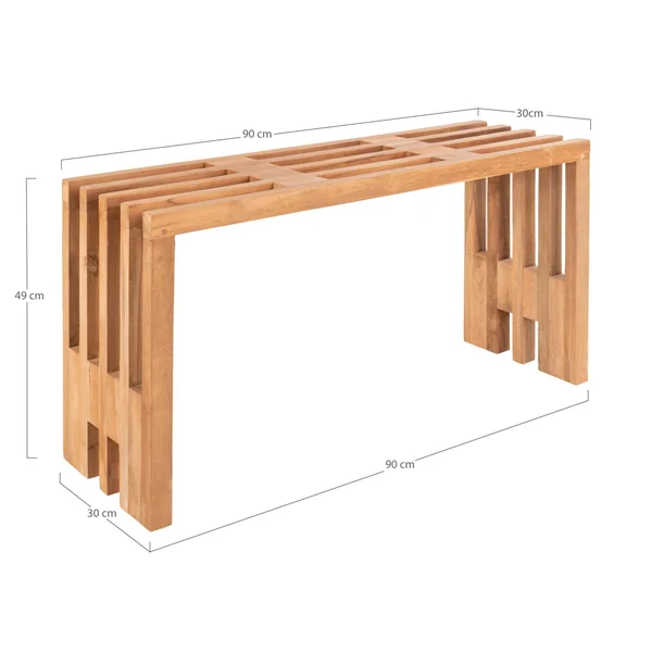 Banc de jardin en bois de teck sans dossier 90 cm MENDOZA