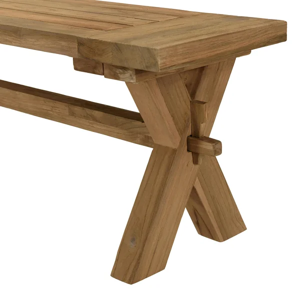 Banc de jardin pieds en croix teck recyclé naturel 270 cm MANY