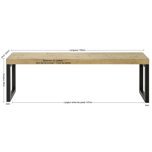 Banc de table en bois recyclé 155 cm AUCKLAND