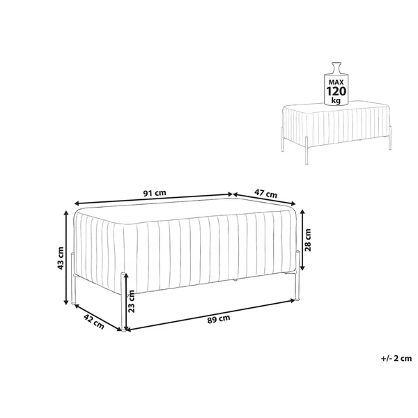 Banc rembourré UTAH Velours Blanc cassé