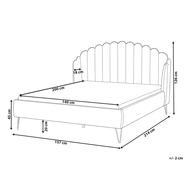 Bed Velvet AMBILLOU 140 x 200 cm (EU Double) Light Grey