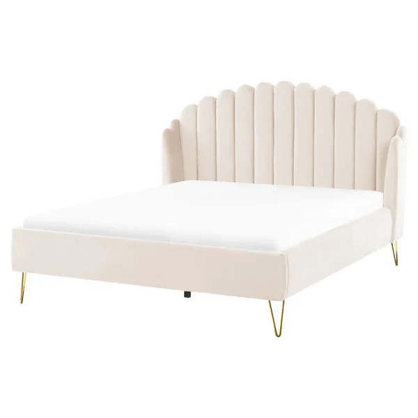 Bed Velvet AMBILLOU 160 x 200 cm (EU King Size) Light Beige