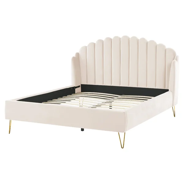 Bed Velvet AMBILLOU 160 x 200 cm (EU King Size) Light Beige