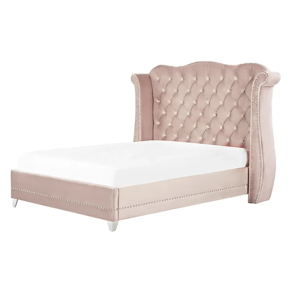 Bed Velvet AYETTE 160 x 200 cm (EU King Size) Pastel Pink