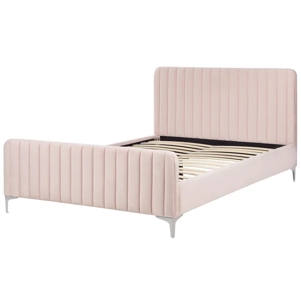 Bed Velvet LUNAN 140 x 200 cm (EU Double) Pastel Pink