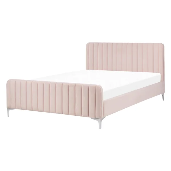 Bed Velvet LUNAN 140 x 200 cm (EU Double) Pastel Pink