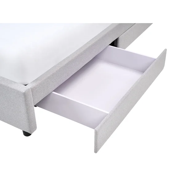 Bed with Storage Drawers without Headboard Fabric PRADES 180 x 200 cm (EU Super King) Light Grey