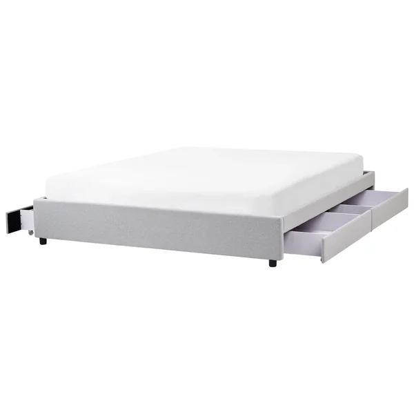 Bed with Storage Drawers without Headboard Fabric PRADES 180 x 200 cm (EU Super King) Light Grey