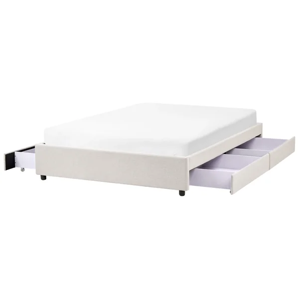 Bett mit Schubladen ohne Kopfteil Stoff PRADES 140 x 200 cm Hellbeige