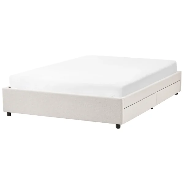 Bett mit Schubladen ohne Kopfteil Stoff PRADES 140 x 200 cm Hellbeige