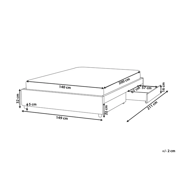 Bett mit Schubladen ohne Kopfteil Stoff PRADES 140 x 200 cm Hellbeige