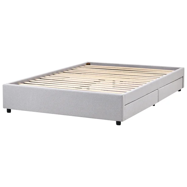 Bett mit Schubladen ohne Kopfteil Stoff PRADES 140 x 200 cm Hellgrau