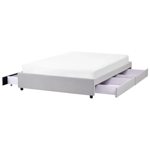 Bett mit Schubladen ohne Kopfteil Stoff PRADES 140 x 200 cm Hellgrau