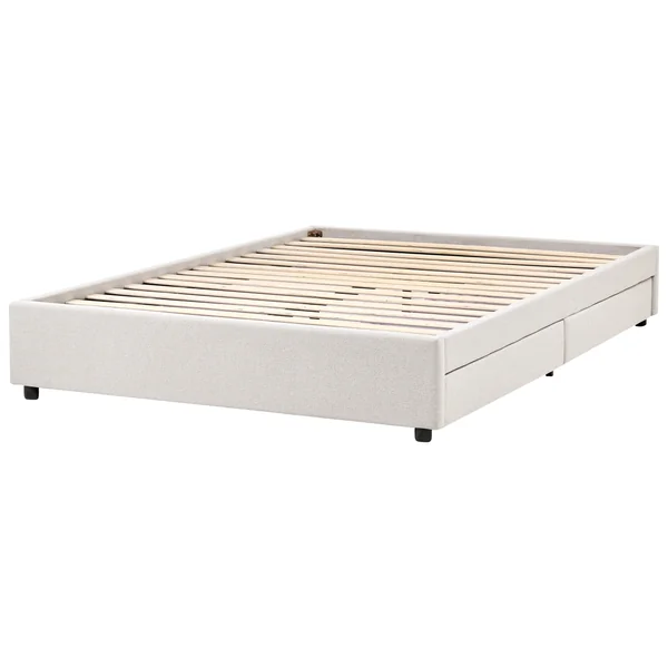 Bett mit Schubladen ohne Kopfteil Stoff PRADES 160 x 200 cm Hellbeige