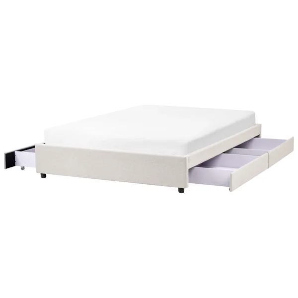 Bett mit Schubladen ohne Kopfteil Stoff PRADES 160 x 200 cm Hellbeige