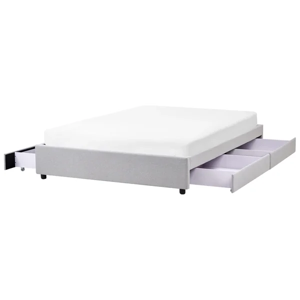 Bett mit Schubladen ohne Kopfteil Stoff PRADES 160 x 200 cm Hellgrau