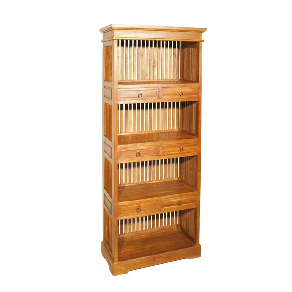 Bibliothèque coloniale Teck Miel 6 tiroirs BISHO