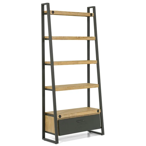 Bibliothèque Etagère Inspiration Indus' en Acacia et Métal, 5 plateaux et 1 tiroir métal 90x35x195cm BROOKLYN
