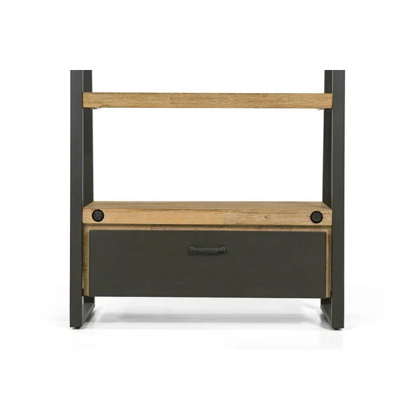 Bibliothèque Etagère Inspiration Indus' en Acacia et Métal, 5 plateaux et 1 tiroir métal 90x35x195cm BROOKLYN