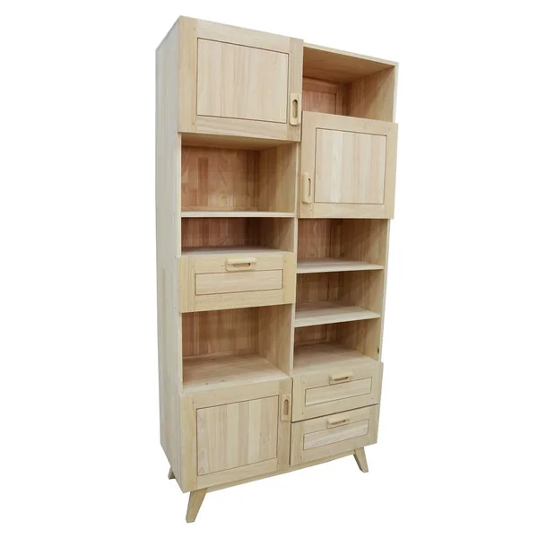 Bibliothèque Hévéa 3 portes, 3 tiroirs, 7 niches 95x40x160cm SIXTIES