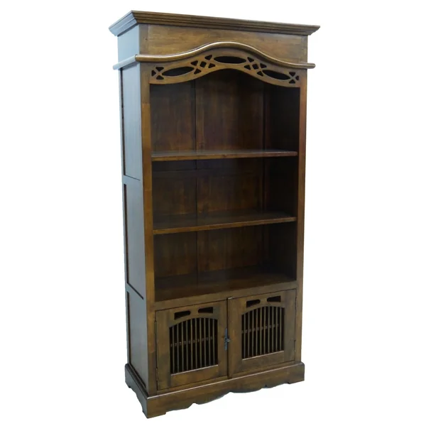 Bibliothèque ouverte Hévéa 2 portes, 3 niches étagères 96.6x44.8x195cm MAORI