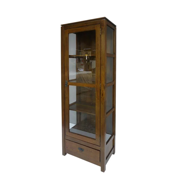 Bibliothèque vitrée Hévéa 1 porte, 1 tiroir, 60x38x170cm HELENA