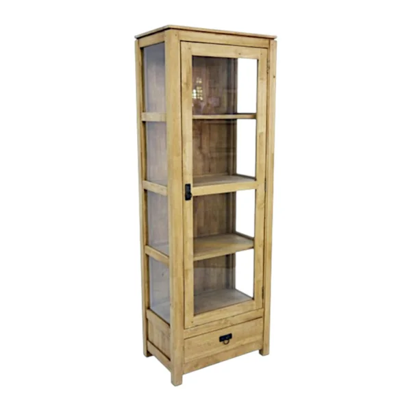Bibliothèque vitrée Hévéa 1 porte, 1 tiroir, 60x38x170cm HELENA