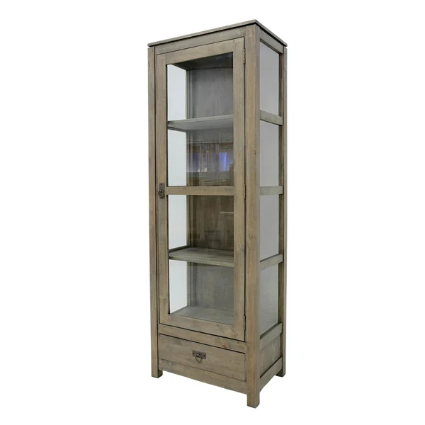 Bibliothèque vitrée Hévéa 1 porte, 1 tiroir, 60x38x170cm HELENA