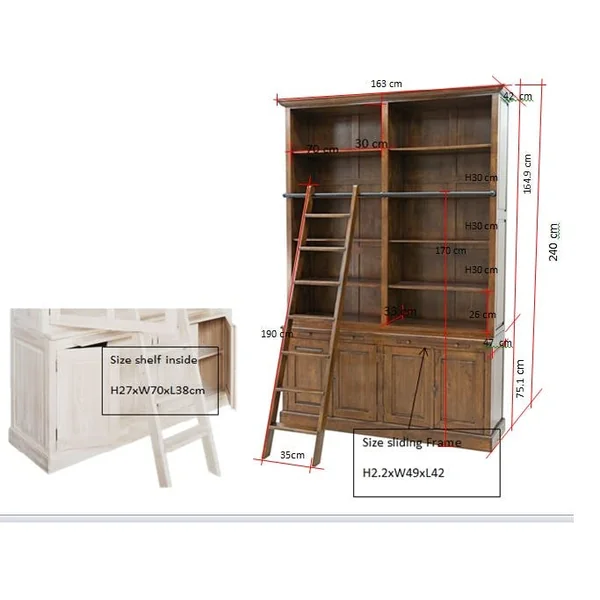 Bibliothèque échelle hévéa 163x240cm TRADITION