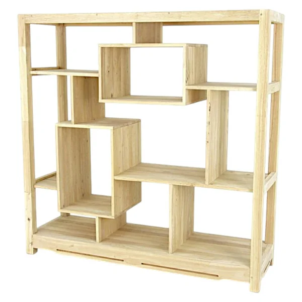 Bibliothèque étagère destructurée hévéa 130x130cm MAORI