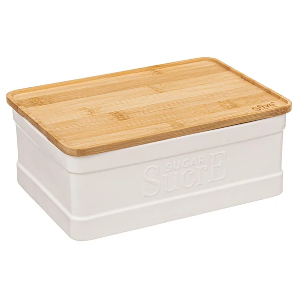 BOITE A SUCRE NATUREO CERAMIQUE COUVERCLE BAMBOU BLANC