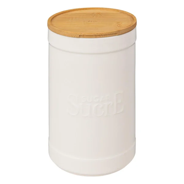 BOITE A SUCRE NATUREO CERAMIQUE COUVERCLE BAMBOU BLANC